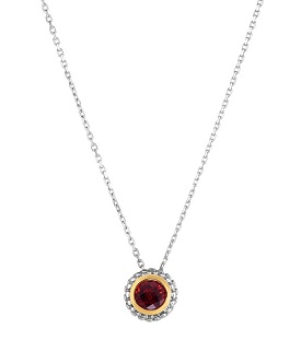 Garnet Double Halo Pendant 18" in Sterling Silver