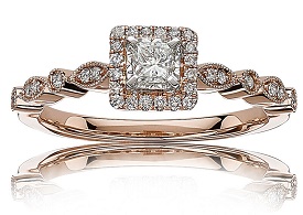 Ellie, Diamond Princess-Cut Halo Engagement Ring in 14k Rose Gold