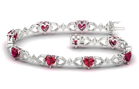 Created Ruby & Created White Sapphire Heart Bracelet in Sterling Silver