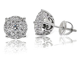 Diamond Round Cluster Stud 1ctw Earrings in 14k White Gold