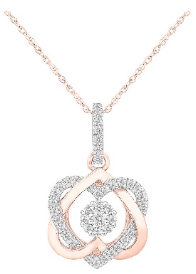 JK Crown 10k Rose Gold Double Heart Pendant with 1/5ctw of Diamonds