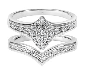 Brilliant-Cut 1/5ctw. Diamond Marquise-Shaped Bridal Set in Sterling Silver