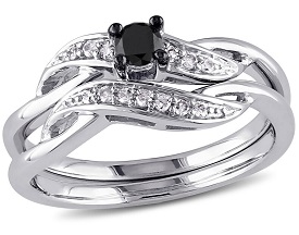 Lightly-cut 1/4ctw Sterling Silver Twist Bridal Set with Black Diamonds