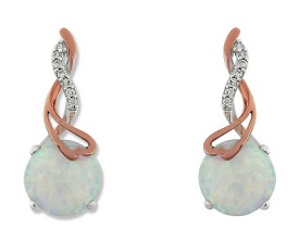 Created Opal & Diamond Twist Drop Earrings in 10k Rose & White Gold
