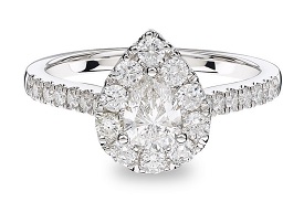 Gemma. Diamond: 1 1/4 ctw. Pear Halo Engagement Ring in 14k White Gold