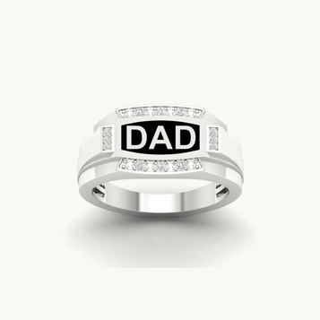 Men's Black Enamel & Diamond Dad Ring in 10k White Gold