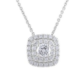 l Lab Grown 5/8ct. Diamond Cushion Halo Pendant in 14k White Gold