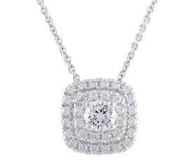 Lab Grown 5/8ct. Diamond Cushion Halo Pendant in 14k White Gold