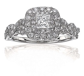 Sienna. Princess-Cut Double Halo Diamond Engagement Ring