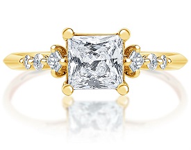 Princess-Cut Lab Grown 1 1/2ctw. Diamond Accented Engagement Ring in 14k Yellow Gold