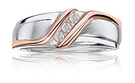 Men's Three-Stone Diamond Wedding Band in 10k White and Rose Gold