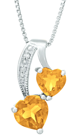 Heart Genuine Citrine Diamond Sterling Silver Pendant 18"