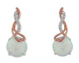 Created Opal & Diamond Twist Drop Earrings in 10k Rose & White Gold Created Opal & Diamond Twist Drop Earrings in 10k Rose & White Gold