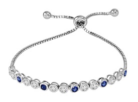 Sapphire & White Zircon Bolo Bracelet in Sterling Silver