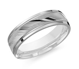 Malo Men's Diagonal Cut Wave Center 6mm Wedding Band in 14k White Gold