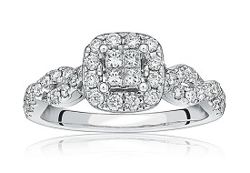 Calla. Princess-Cut Quad Diamond Twist Engagement Ring in 14k White Gold