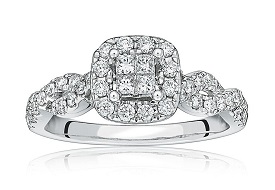 Calla. Princess-Cut Quad Diamond Twist Engagement Ring in 14k White Gold