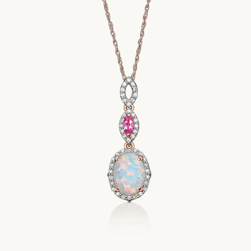 JK Crown Collection Oval Opal, Pink Tourmaline & Diamond Necklace in Rose Gold