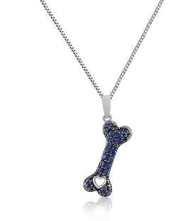Created Blue Sapphire Dog Bone Pendant in Sterling Silver