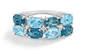 Oval London & Swiss Blue Topaz Double Row Band in Sterling Silver