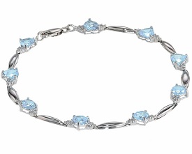 Aquamarine Heart Bracelet in Sterling Silver