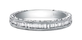 Hand-engraved intricate baguette diamond band in 18k white gold (K1151D-B