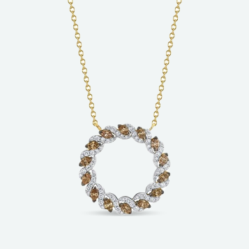 Cocoa & White Diamond Circle 1ctw. Necklace in 10k Yellow Gold