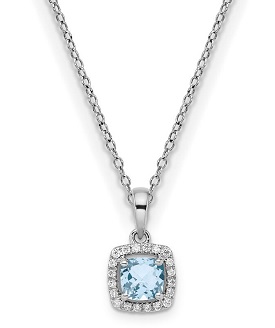 Cushion-Cut Aquamarine & Diamond Halo Pendant in Sterling Silver