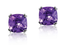 Amethyst Cushion-Cut Stud Earrings in Sterling Silver