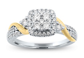 Faith Diamond 5/8ctw. Twist Engagement Ring in 10k White & Yellow Gold