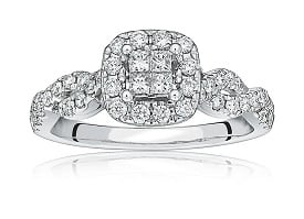 Calla. Princess-Cut Quad Diamond Twist Engagement Ring in 14k White Gold