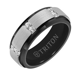 Triton Black Tungsten with Diamonds 8mm Wedding Band