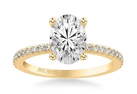 Sybil. ArtCarved Oval Diamond Hidden Collar Setting in 14k Yellow Gold