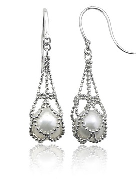 Imperial Pearl Lace Cultured Freshwater Pearl Cage Dangle Earrings in Sterling Silver