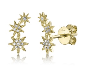 Shy Creation 0.06 ctw Diamond Star Climber Earrings in 14k Yellow Gold SC55006158