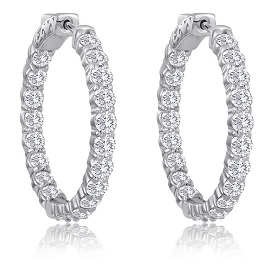 Round 4ctw. Diamond In & Out Hoop Earrings, 14k White Gold