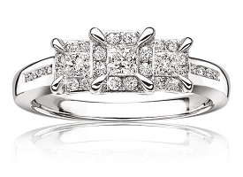 Carly. Diamond 3-Stone Halo Engagement Ring in 14k White Gold