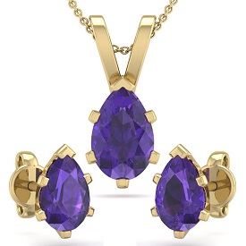 Pear Amethyst Necklace and Earring Jewelry Set in 14k Yellow Gold Plated Sterling Silver