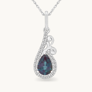JK Crown Collection Pear Shaped Created Alexandrite Swirl Pendant in 10k White Gold