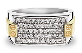 Men's 5-Row Pave-Set Round Diamond Band in 10k Yellow Gold & Sterling Silver