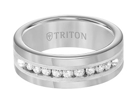 Triton Men's 1/2ctw. Diamond Steel Tungsten Carbide Band