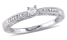 Vintage-inspired 1/10ctw. engagement ring in sterling silver