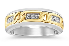 Men's Diamond and Links Ring in Sterling Silver and 10k Yellow Gold
