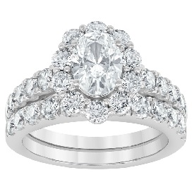 Adalyn. Lab Grown 3ctw. Oval Diamond Halo Ring Set in 14k White Gold