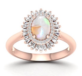 Oval Opal & Diamond Ballerina Ring in 10k Rose Gold