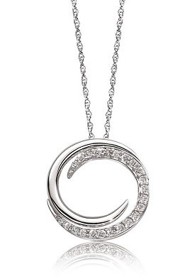 Diamond Bypass Circle Pendant in 10k White Gold