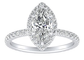 Mara. Marquise Lab Grown 1ctw. Diamond Halo Engagement Ring in 14k White Gold
