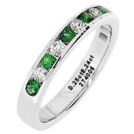 Diamond and Emerald Channel Set 1/4ctw. Band in 14k White Gold