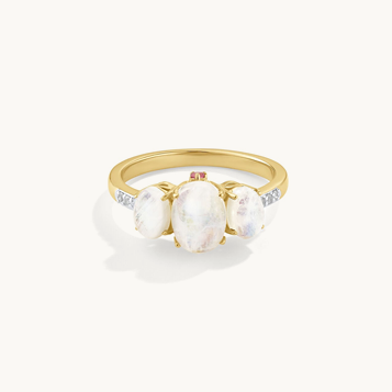JK Crown Collection Rainbow Moonstone Pink Tourmaline Diamond Ring in 10k Yellow Gold