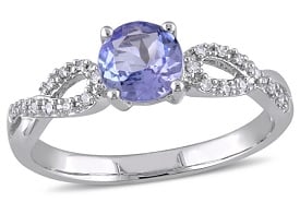 Round Tanzanite & Diamond Loop Shank Engagement Ring in 10k White Gold